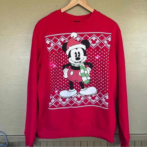 Disney Light Up Mickey Mouse Christmas crewneck Sweatshirt Medium - Picture 1 of 10